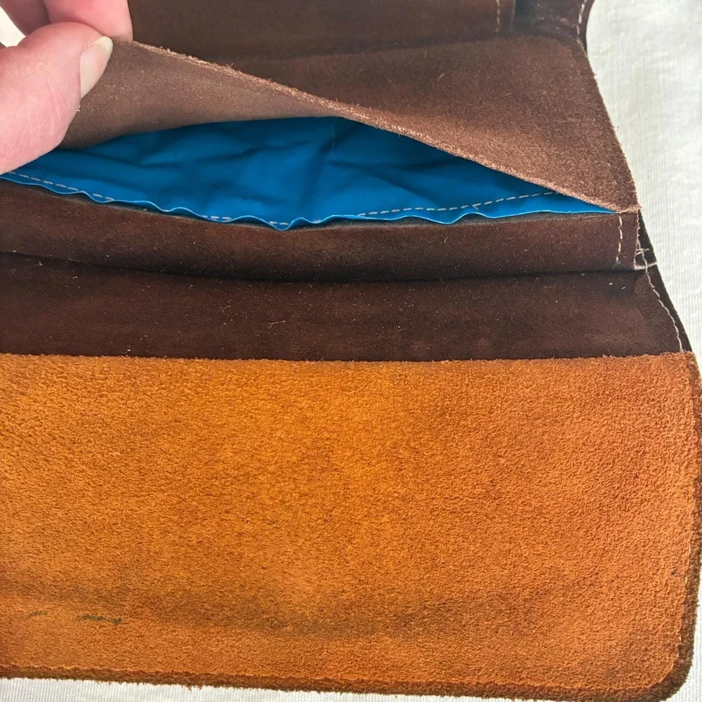 Vintage Brazilian Leather Envelope Wallet Brown Soft Snap Minimalist Unisex Y2K‎